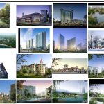 مجموعه طراحی لایه باز باغ و نمای ساختمان