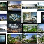 مجموعه طراحی لایه باز باغ و نمای ساختمان